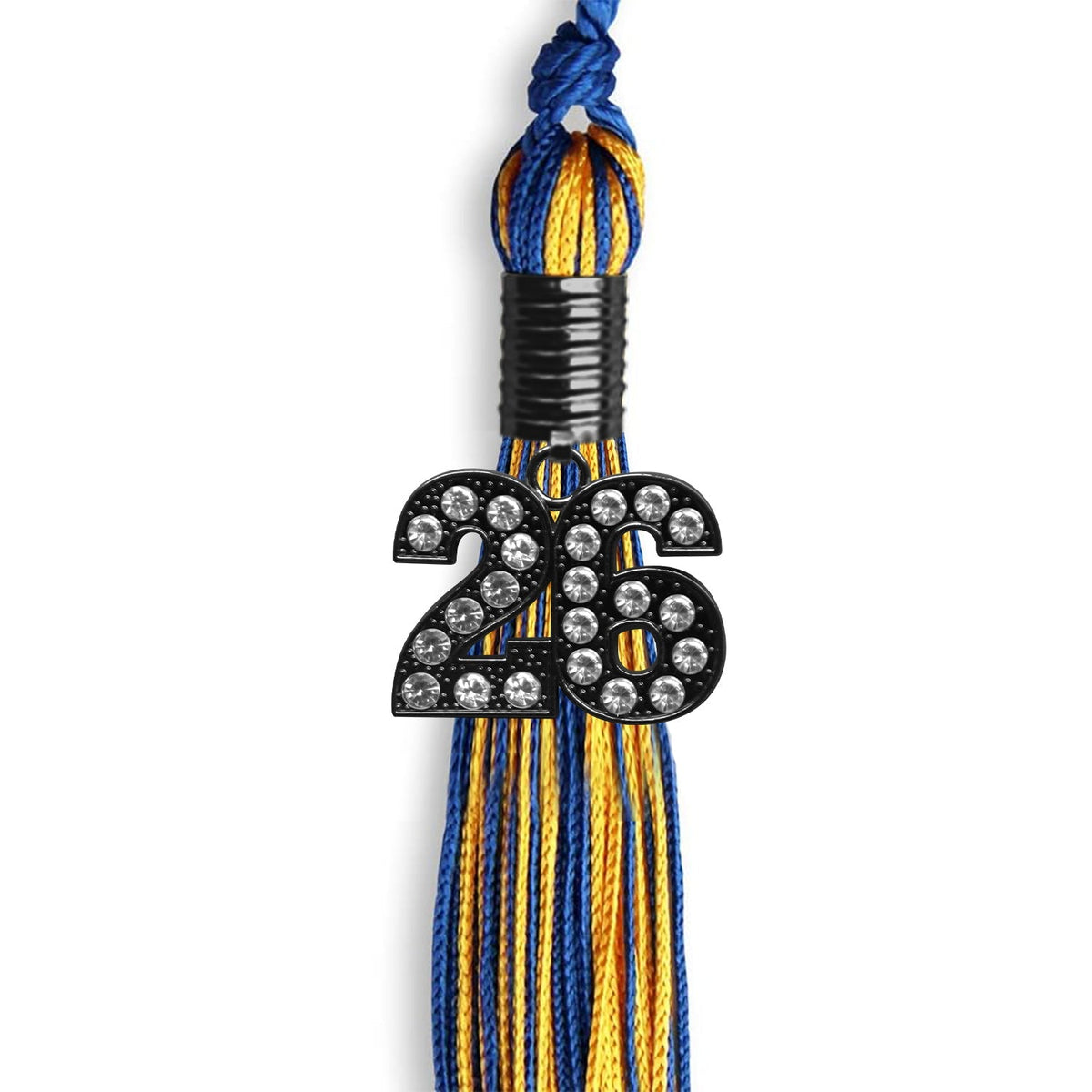 Royal Blue/Gold Mixed Color Graduation Tassel with Black Bling Charm by Endea Graduation