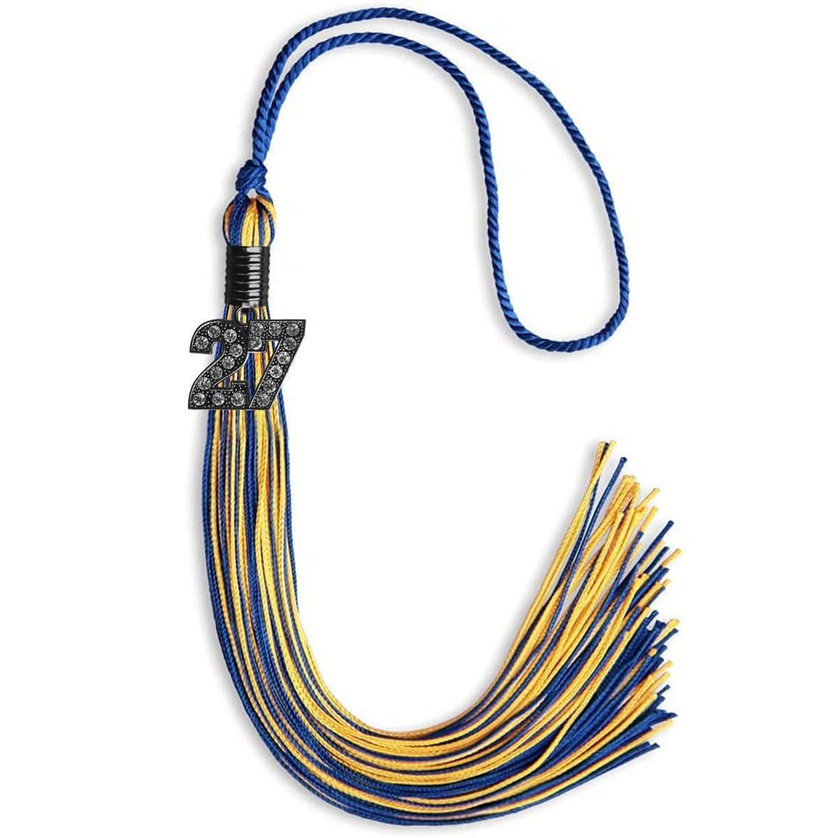 Royal Blue/Gold Mixed Color Graduation Tassel with Black Bling Charm by Endea Graduation