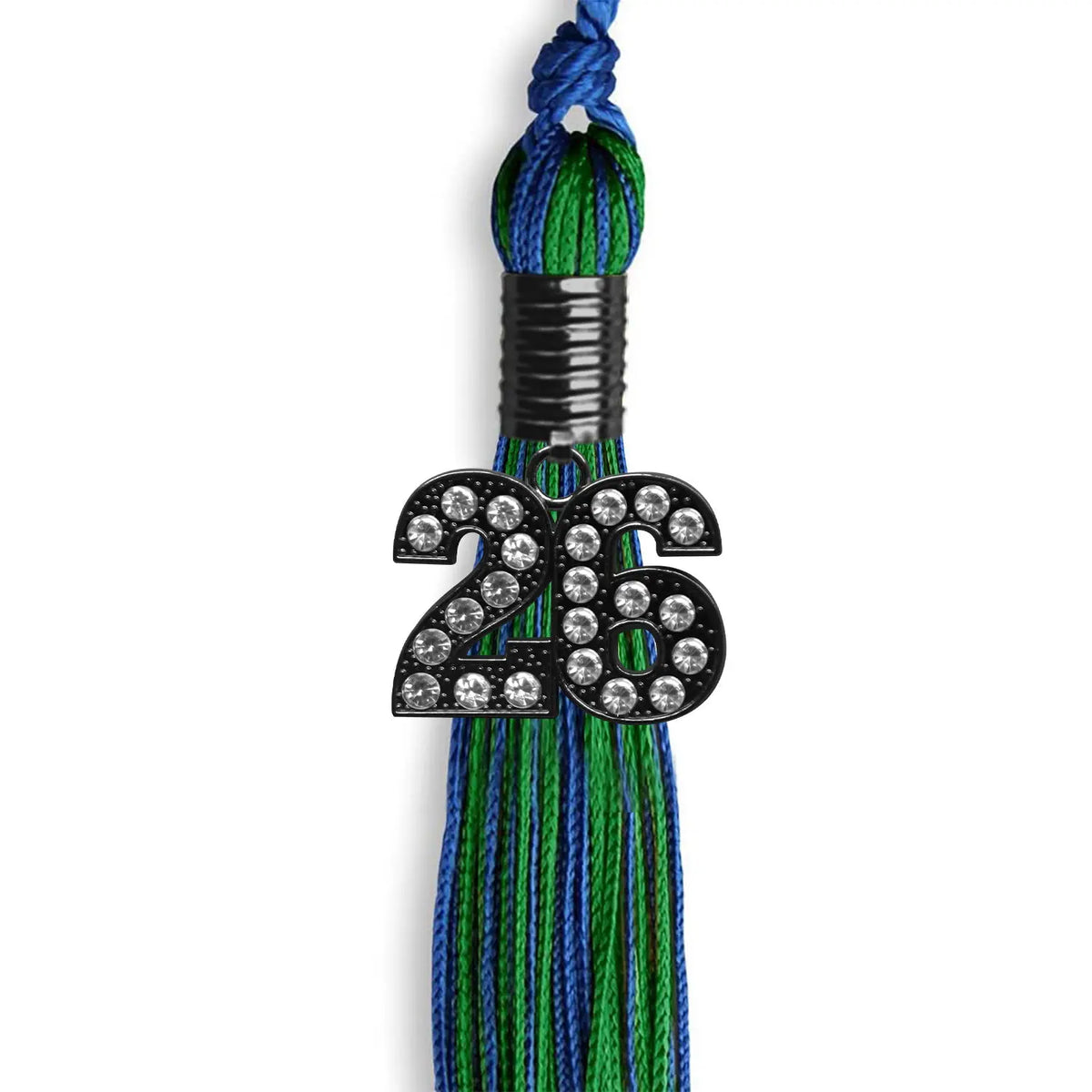 Royal Blue/Green Mixed Color Graduation Tassel with Black Bling Charm by Endea Graduation