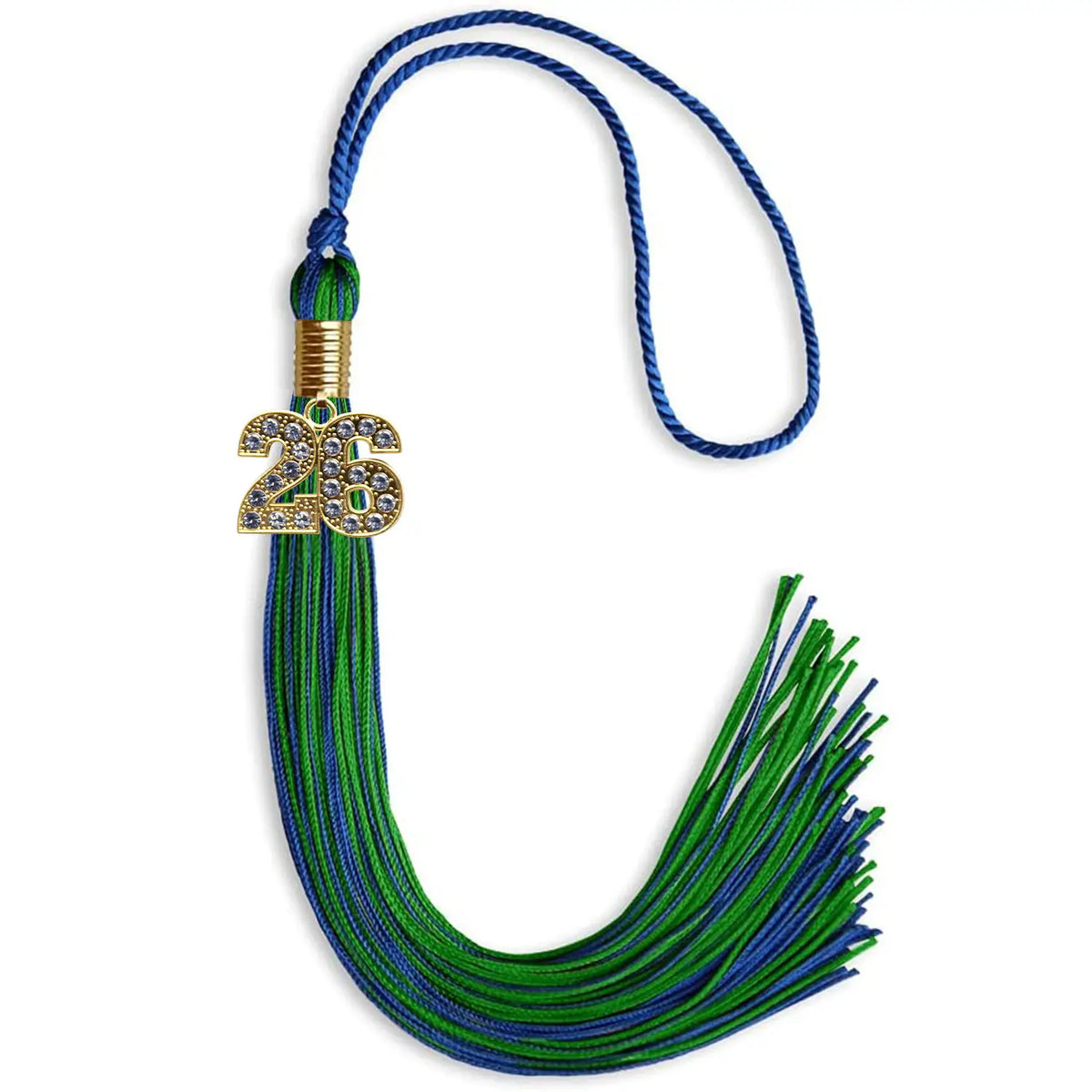 Royal Blue/Green Mixed Color Graduation Tassel with Gold Bling Charm by Endea Graduation