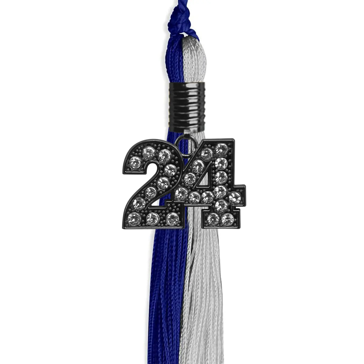 Royal Blue/Grey Graduation Tassel with Black Bling Charm by Endea Graduation