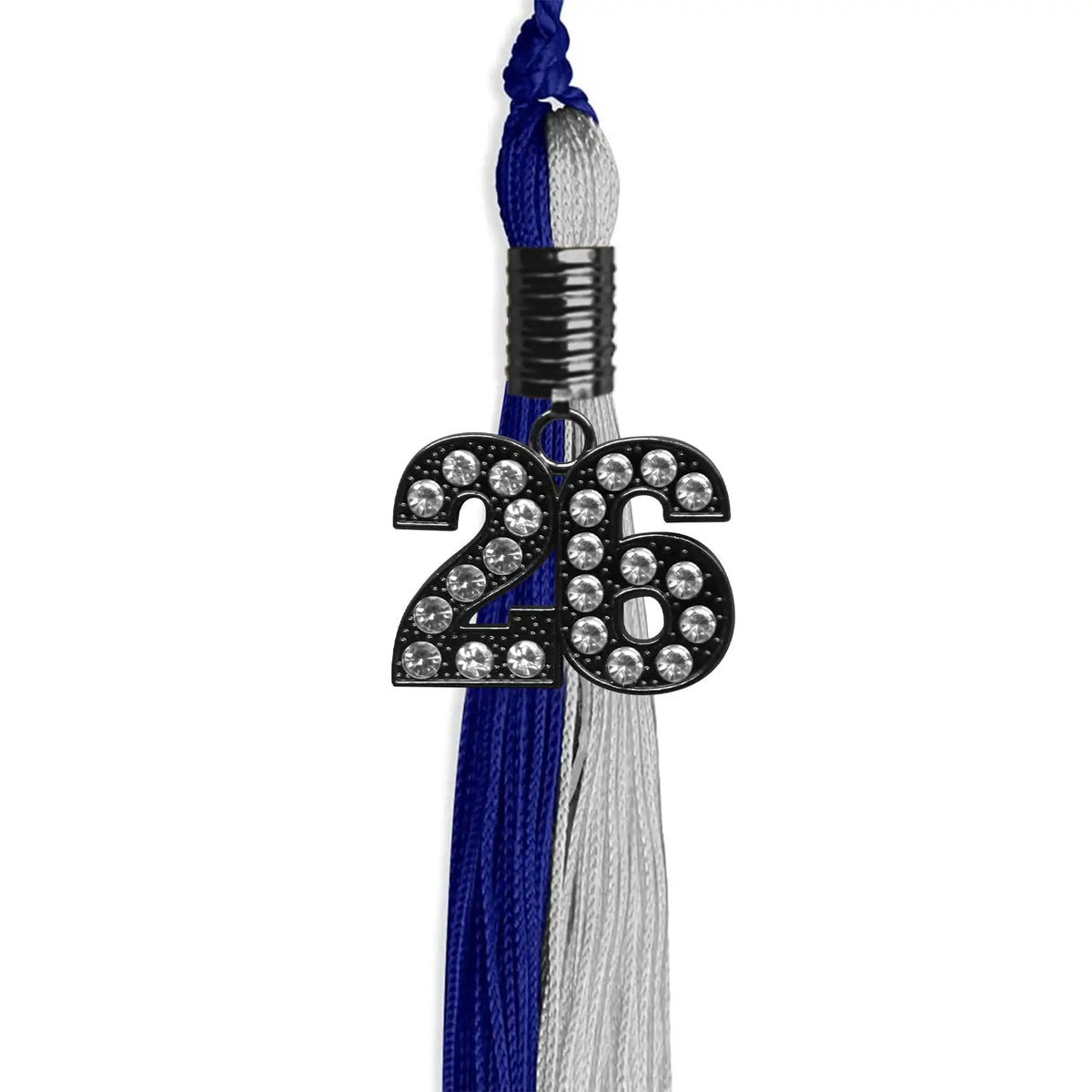 Royal Blue/Grey Graduation Tassel with Black Bling Charm by Endea Graduation