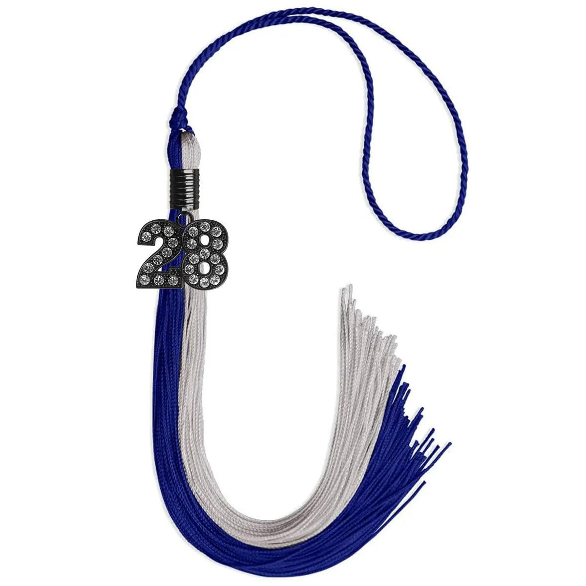 Royal Blue/Grey Graduation Tassel with Black Bling Charm by Endea Graduation