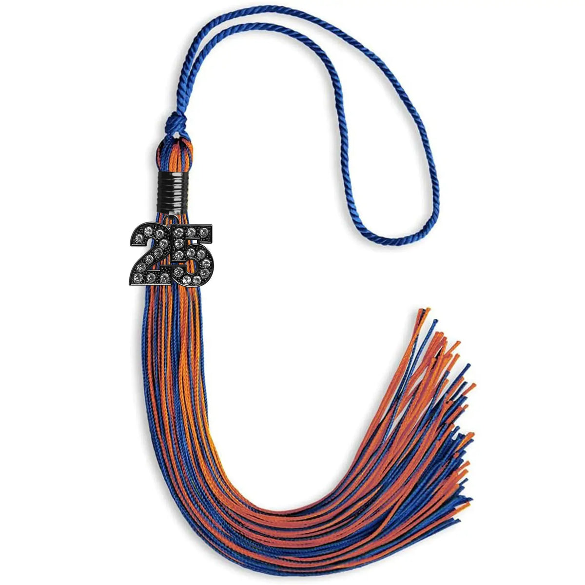 Royal Blue/Orange Mixed Color Graduation Tassel with Black Bling Charm by Endea Graduation