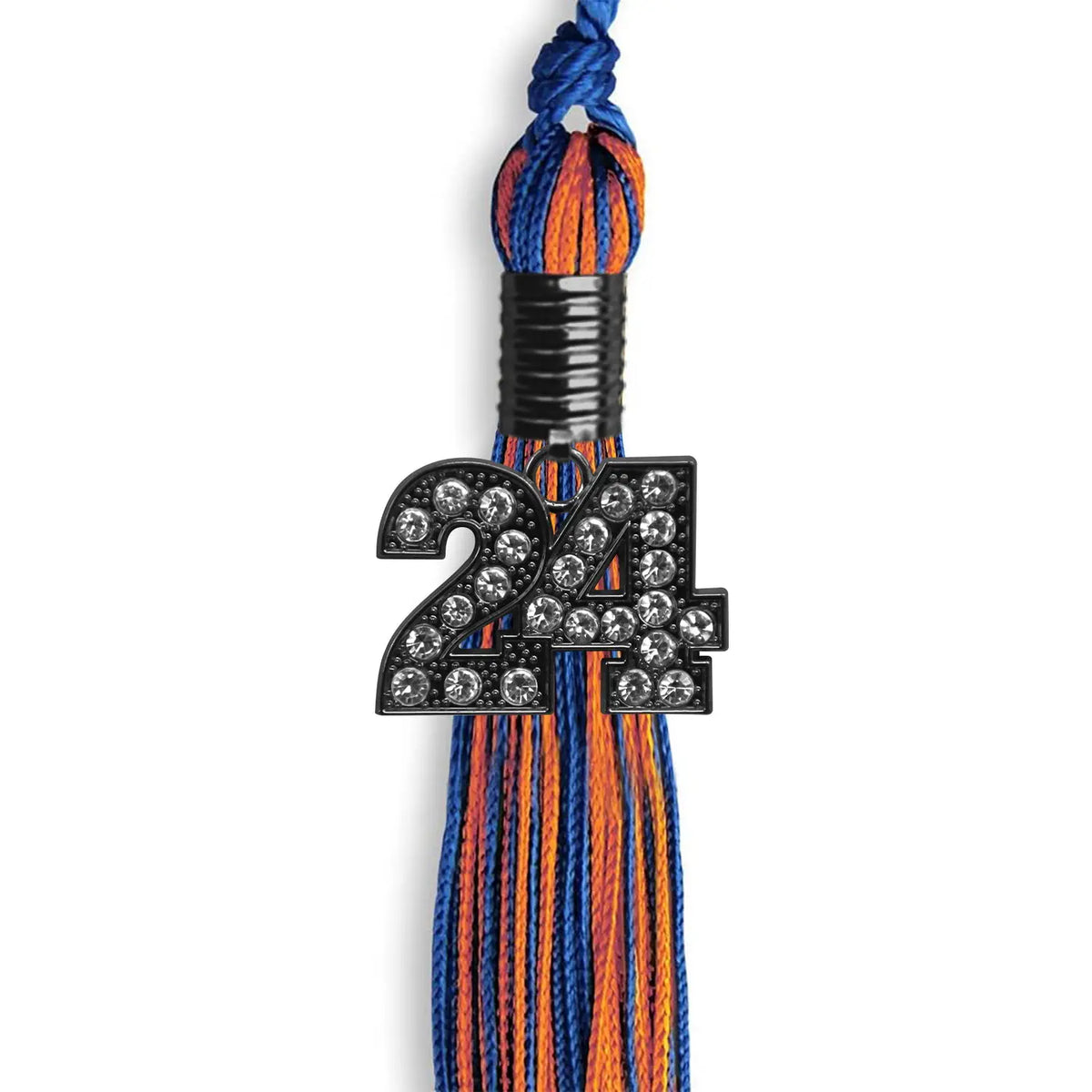 Royal Blue/Orange Mixed Color Graduation Tassel with Black Bling Charm by Endea Graduation