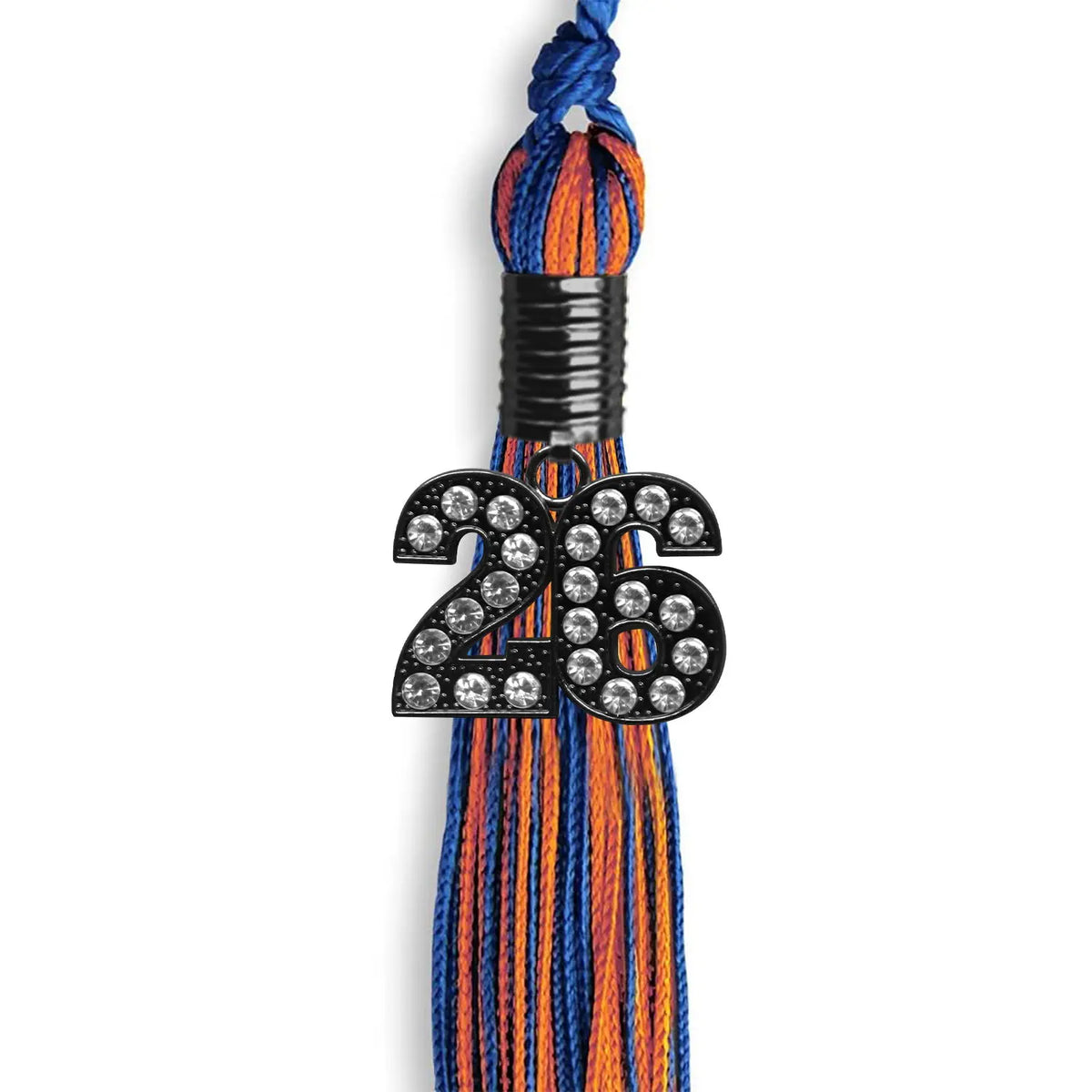 Royal Blue/Orange Mixed Color Graduation Tassel with Black Bling Charm by Endea Graduation