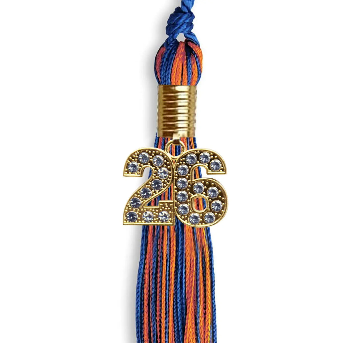 Royal Blue/Orange Mixed Color Graduation Tassel with Gold Bling Charm by Endea Graduation