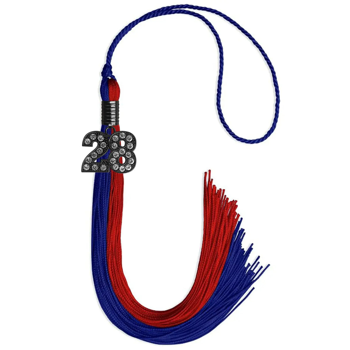 Royal Blue/Red Graduation Tassel with Black Bling Charm by Endea Graduation