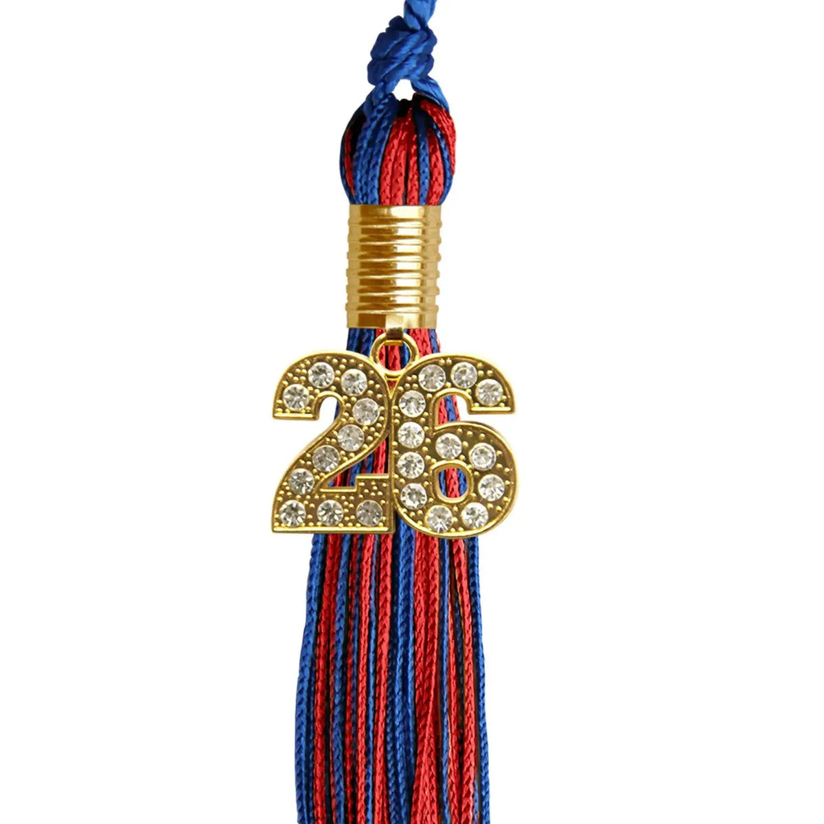 Royal Blue/Red Mixed Color Graduation Tassel with Gold Bling Charm by Endea Graduation