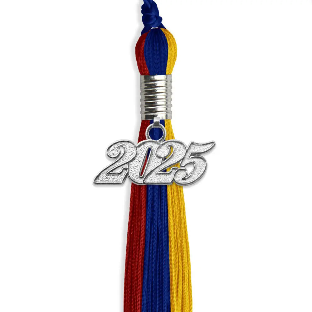 Royal Blue/Red/Gold Graduation Tassel with Silver Date Drop by Endea Graduation
