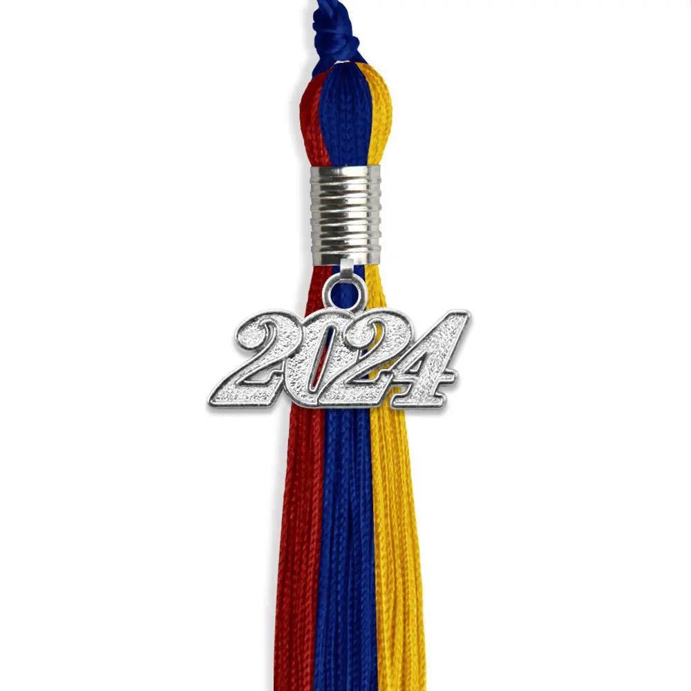 Royal Blue/Red/Gold Graduation Tassel with Silver Date Drop by Endea Graduation