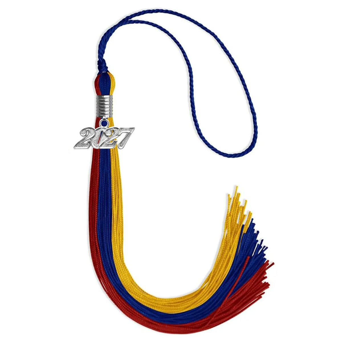 Royal Blue/Red/Gold Graduation Tassel with Silver Date Drop by Endea Graduation