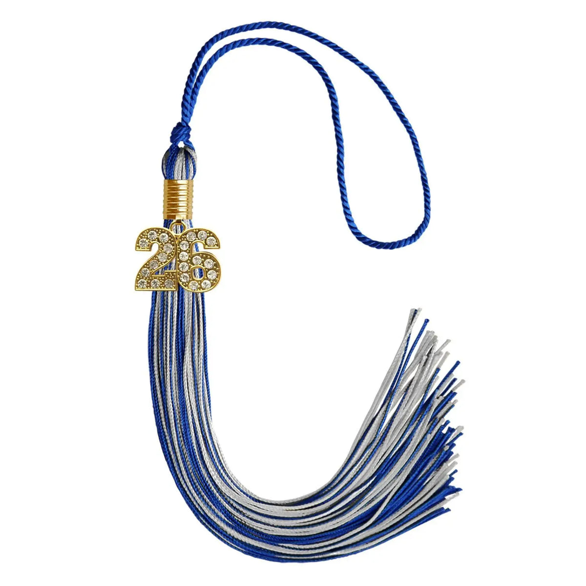 Royal Blue/Silver Mixed Color Graduation Tassel with Gold Bling Charm by Endea Graduation