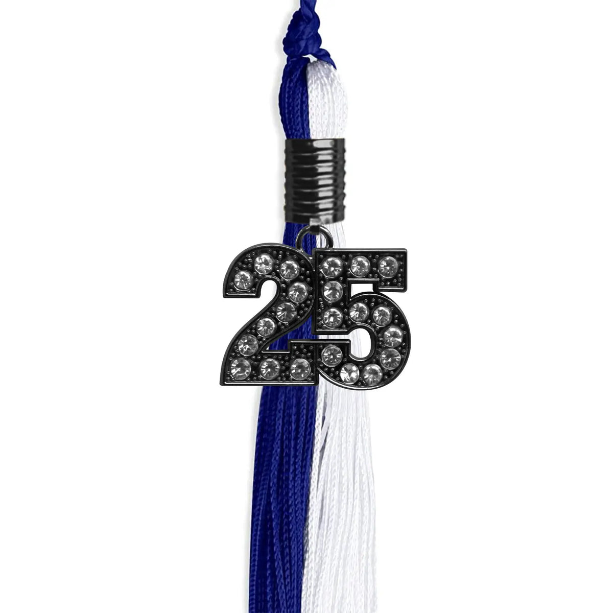 Royal Blue/White Graduation Tassel with Black Bling Charm by Endea Graduation