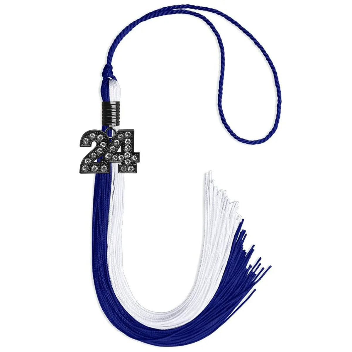 Royal Blue/White Graduation Tassel with Black Bling Charm by Endea Graduation