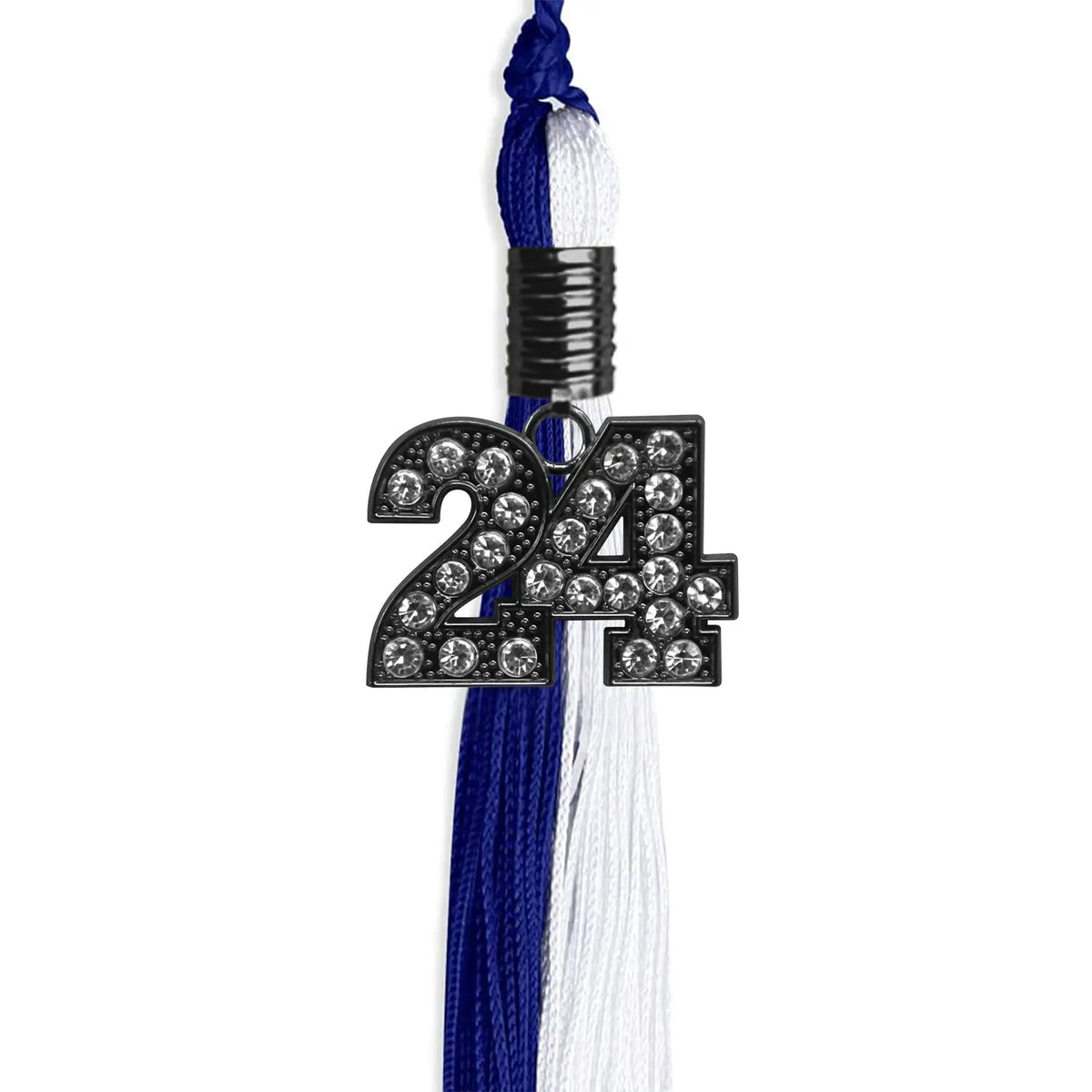 Royal Blue/White Graduation Tassel with Black Bling Charm by Endea Graduation