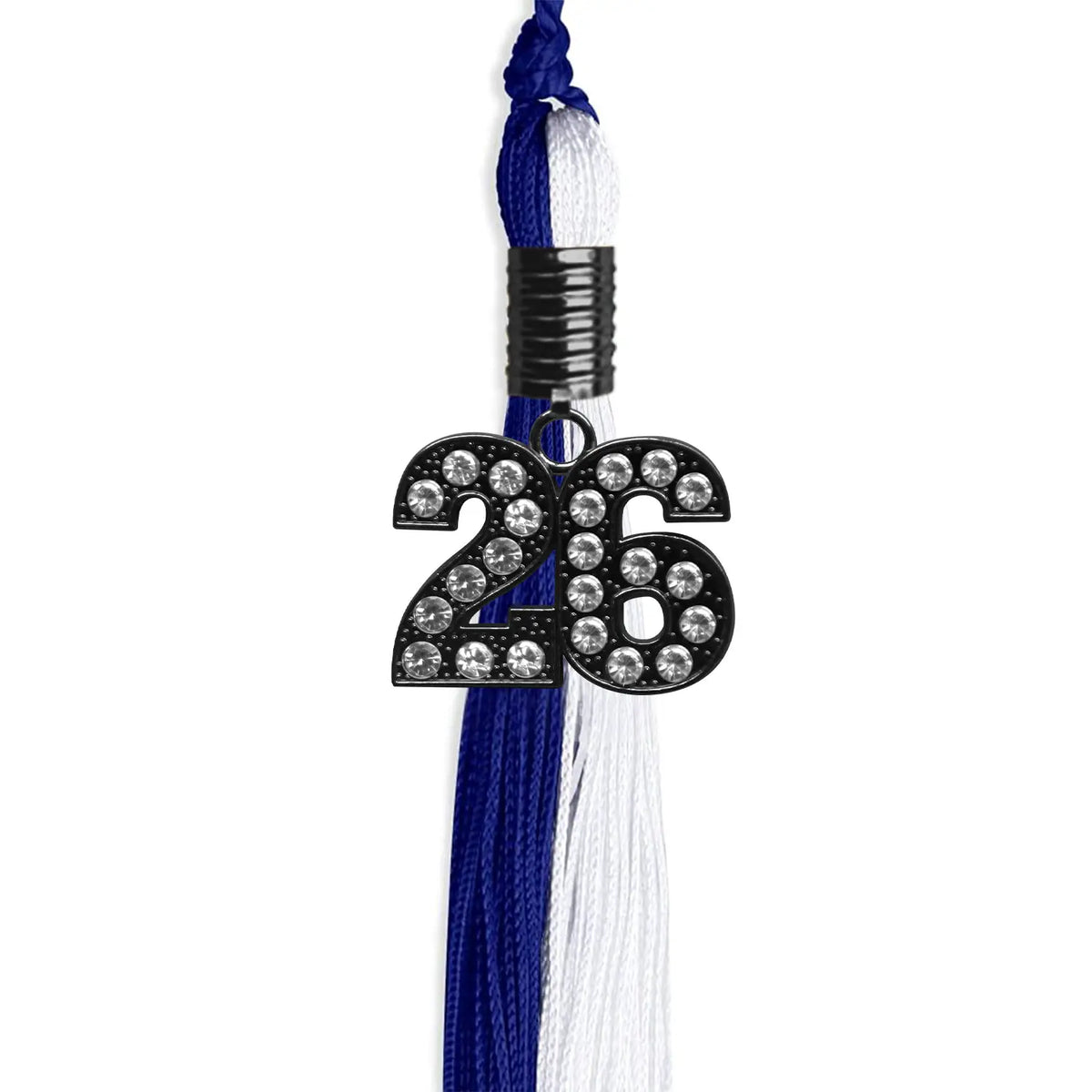 Royal Blue/White Graduation Tassel with Black Bling Charm by Endea Graduation