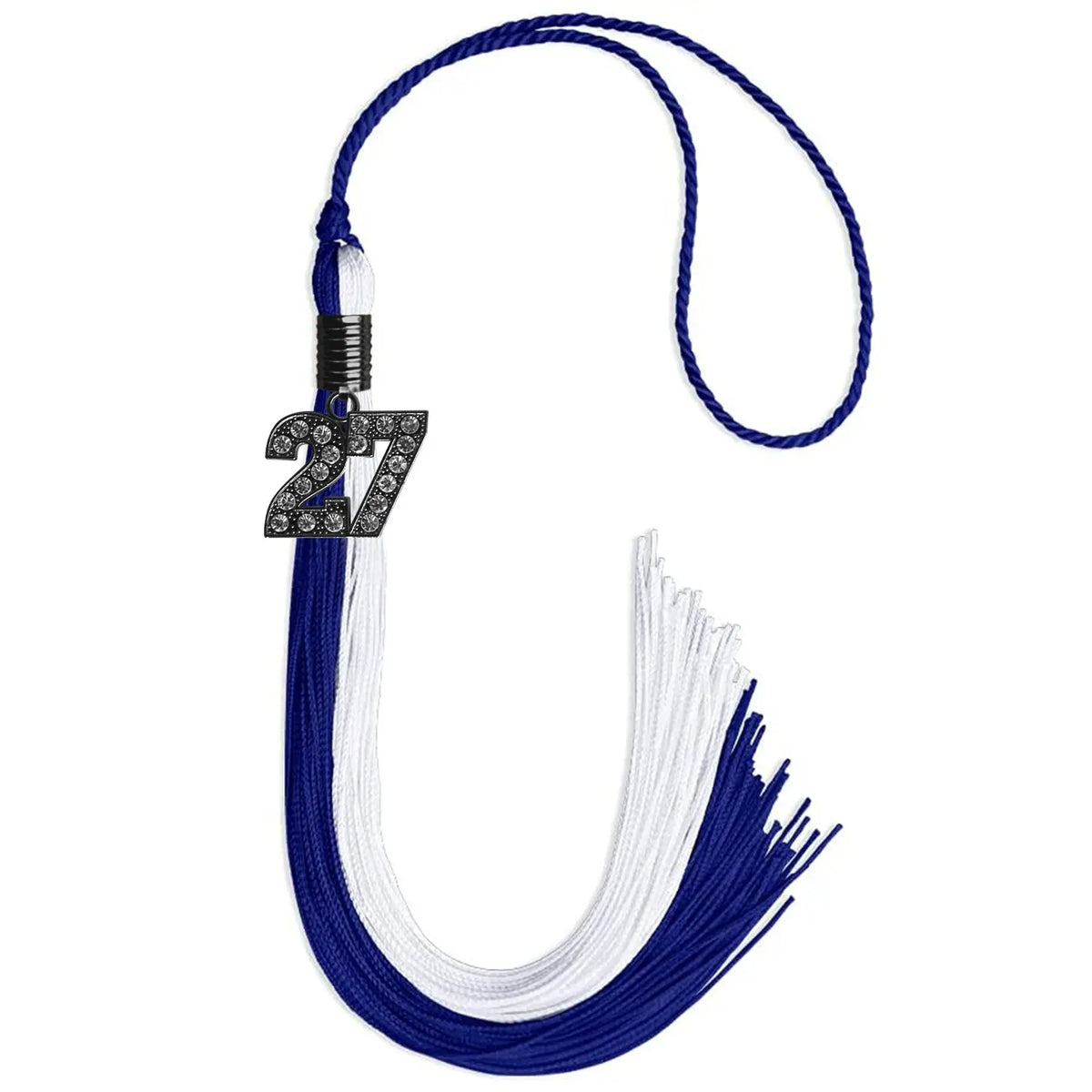 Royal Blue/White Graduation Tassel with Black Bling Charm by Endea Graduation