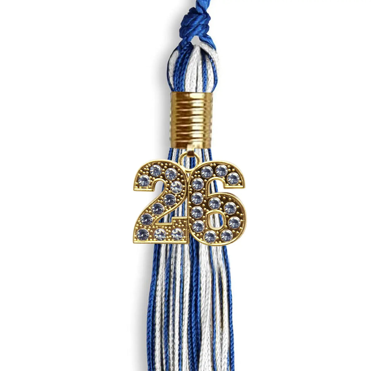 Royal Blue/White Mixed Color Graduation Tassel with Gold Bling Charm by Endea Graduation