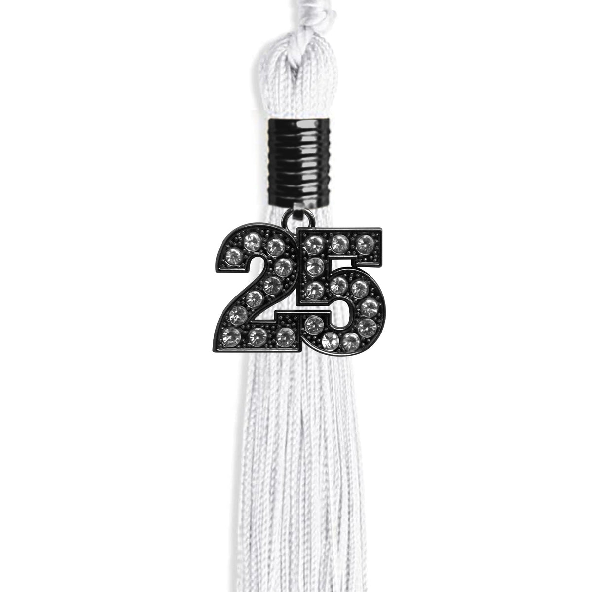 White Graduation Tassel with Black Bling Charm by Endea Graduation