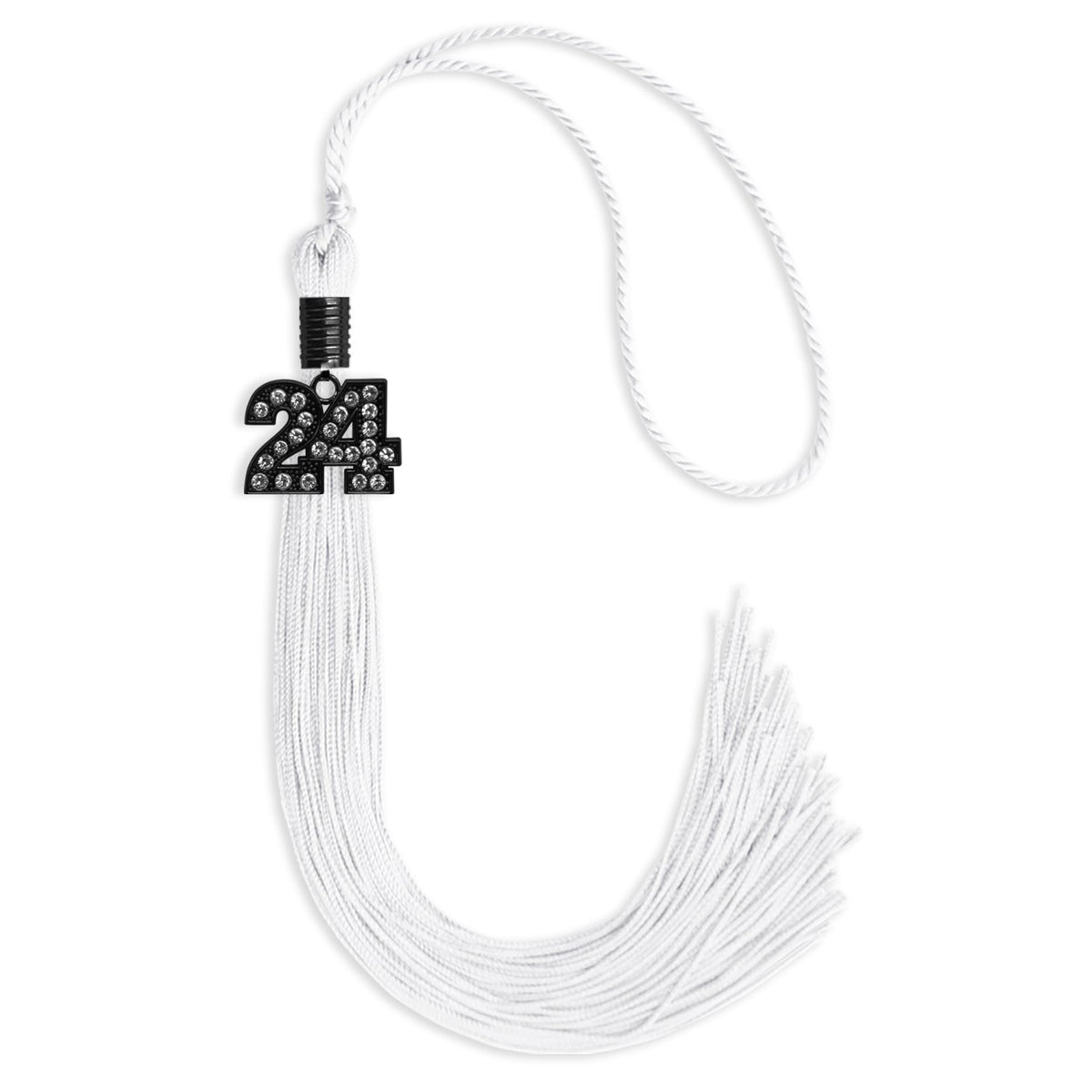 White Graduation Tassel with Black Bling Charm by Endea Graduation