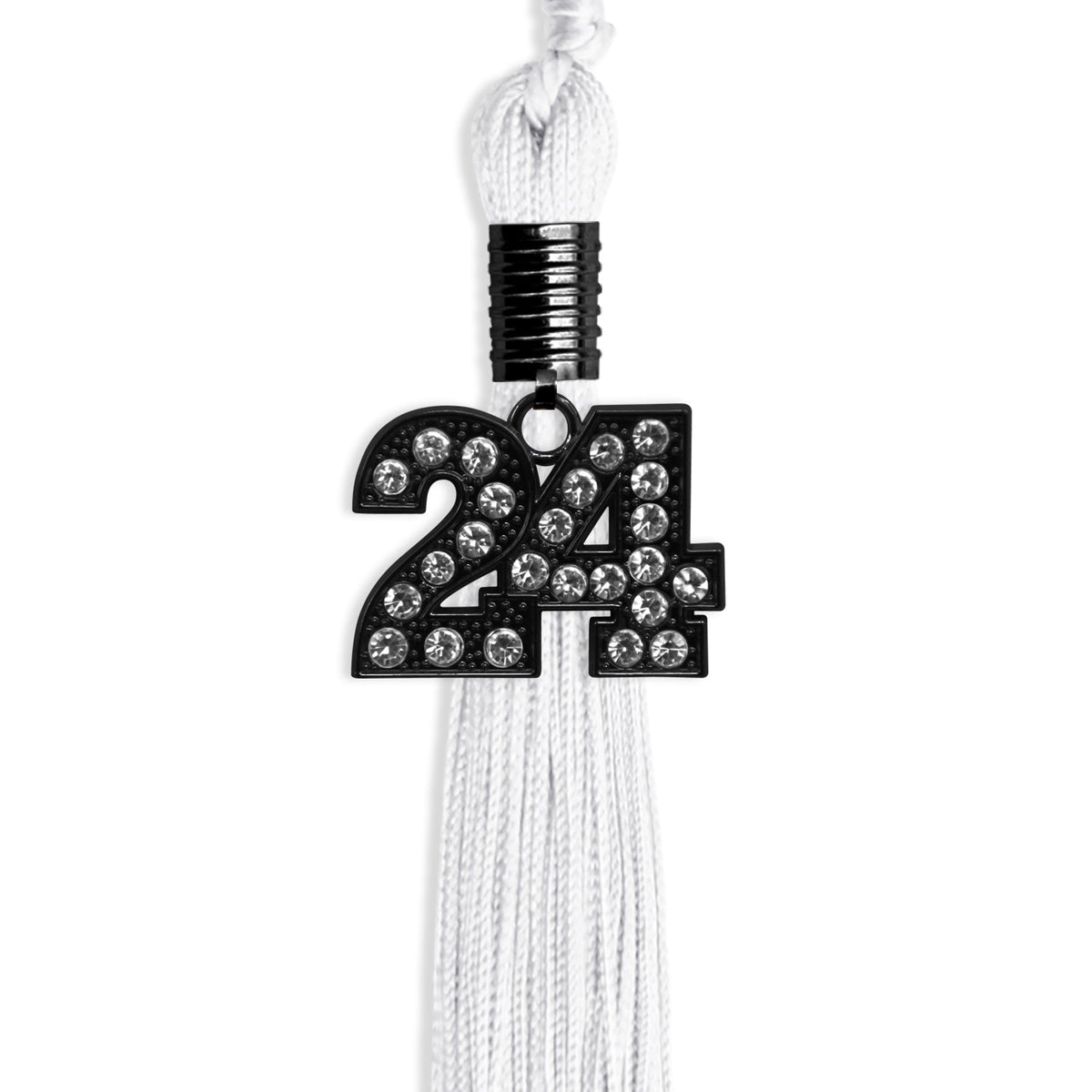 White Graduation Tassel with Black Bling Charm by Endea Graduation