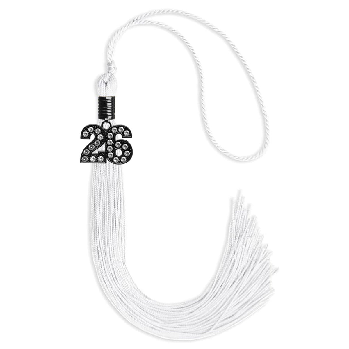 White Graduation Tassel with Black Bling Charm by Endea Graduation