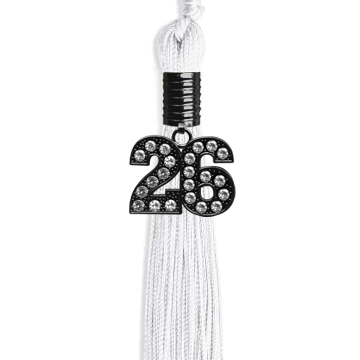 White Graduation Tassel with Black Bling Charm by Endea Graduation