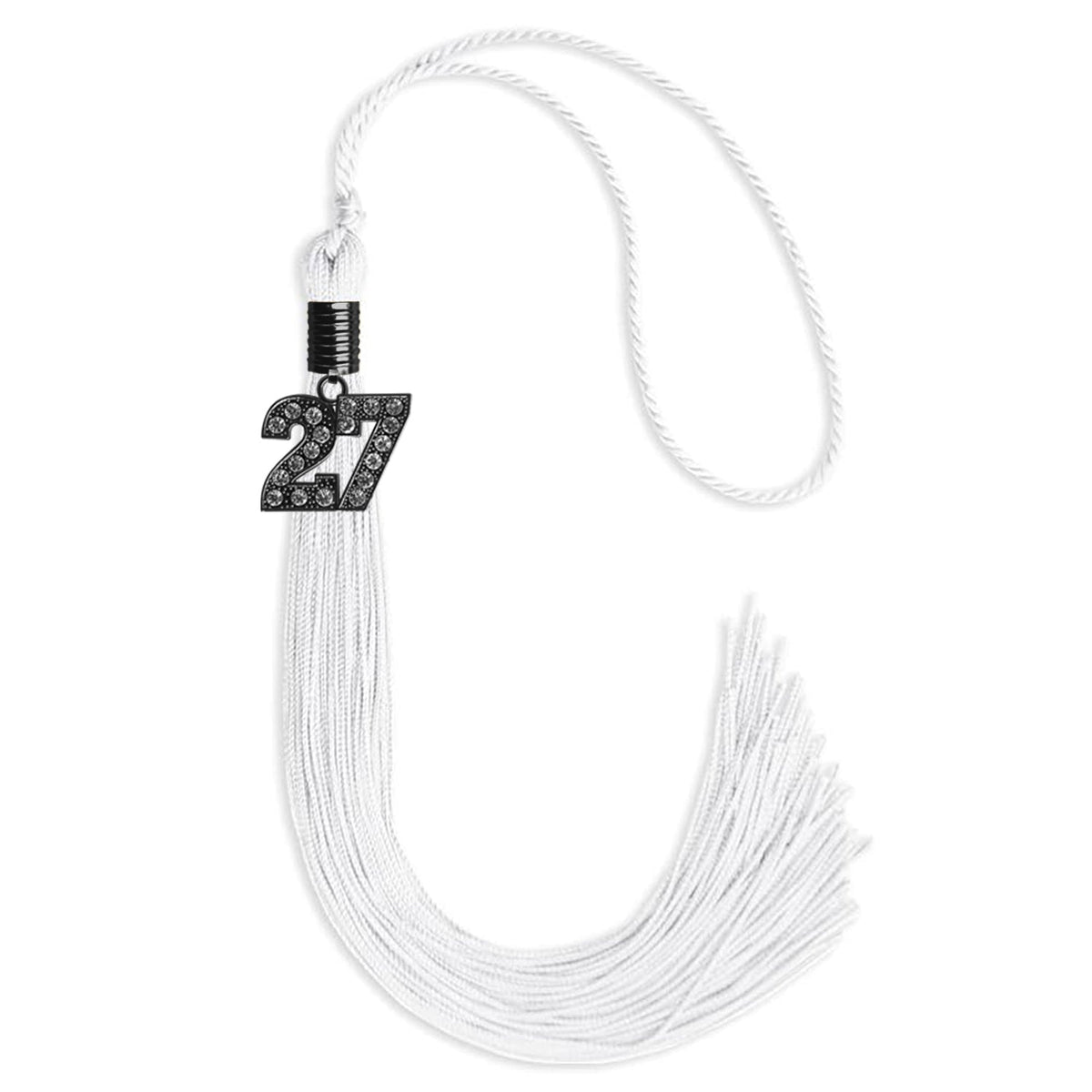 White Graduation Tassel with Black Bling Charm by Endea Graduation