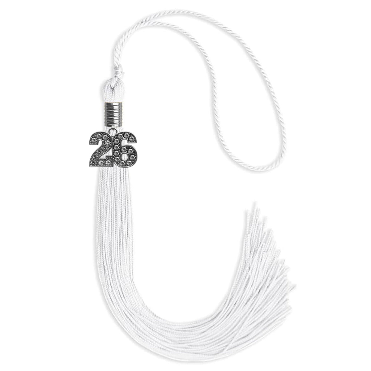 White Graduation Tassel with Silver Bling Charm by Endea Graduation