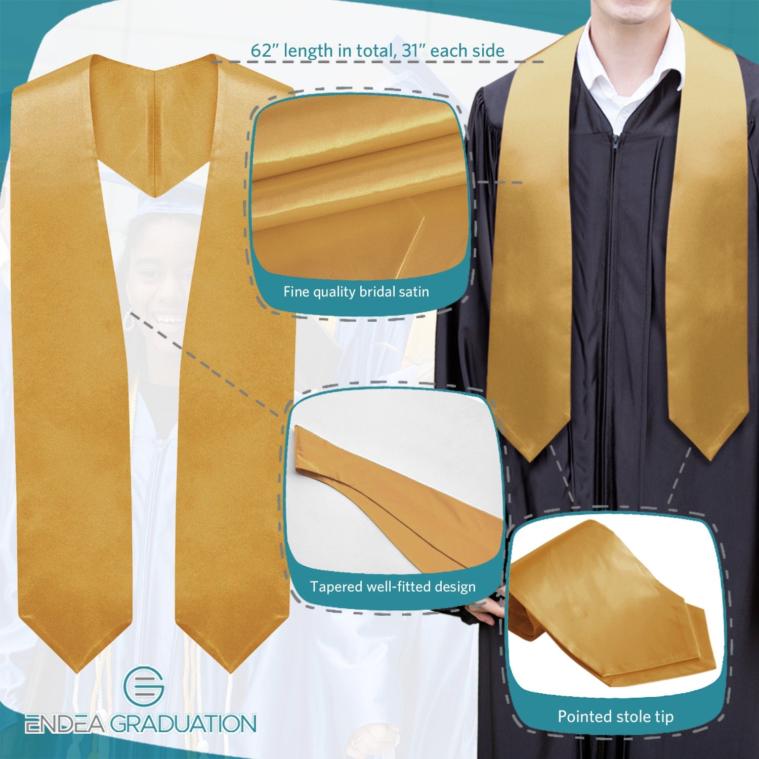 Antique Gold Graduation Stole - Endea Graduation