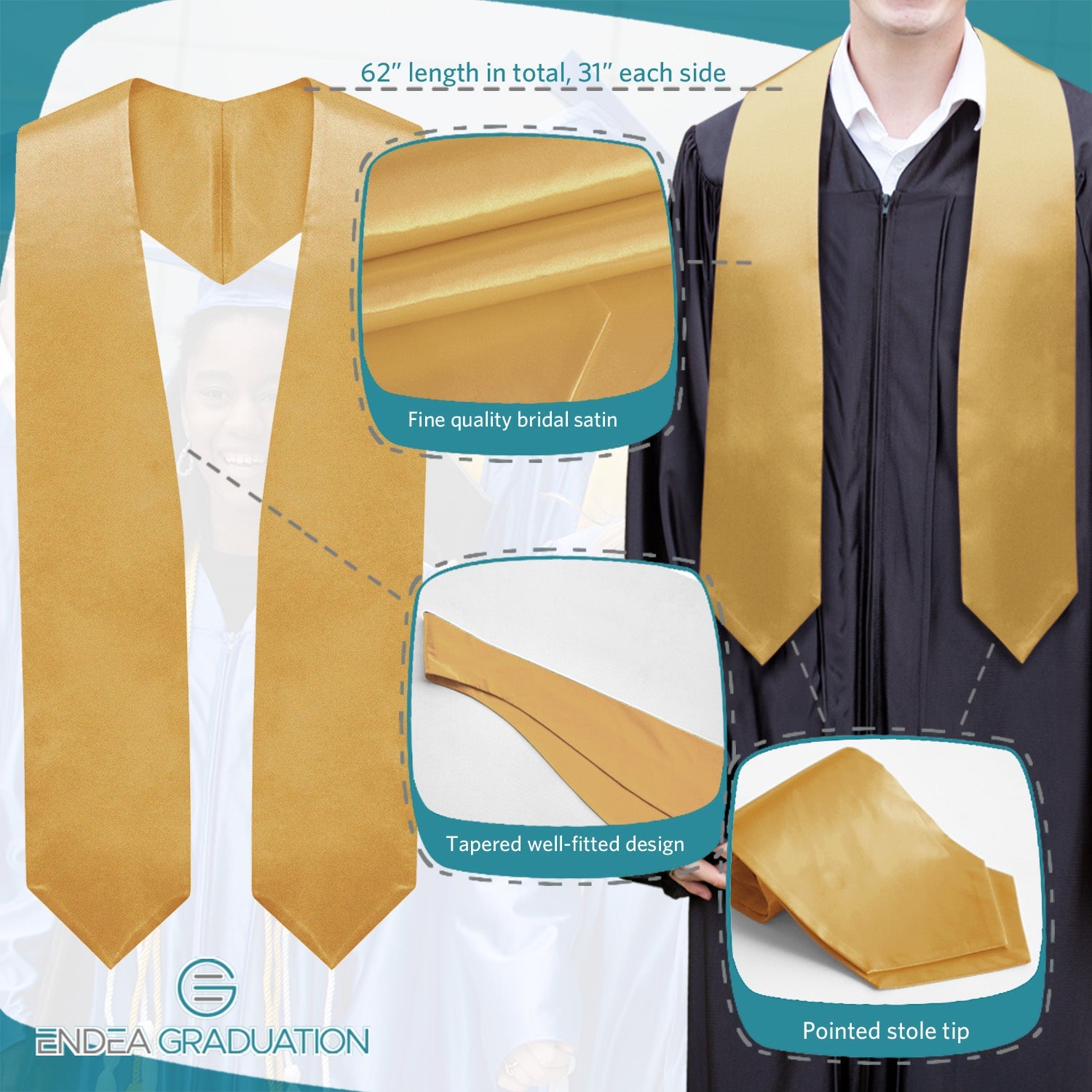 Antique Gold Graduation Stole - Endea Graduation