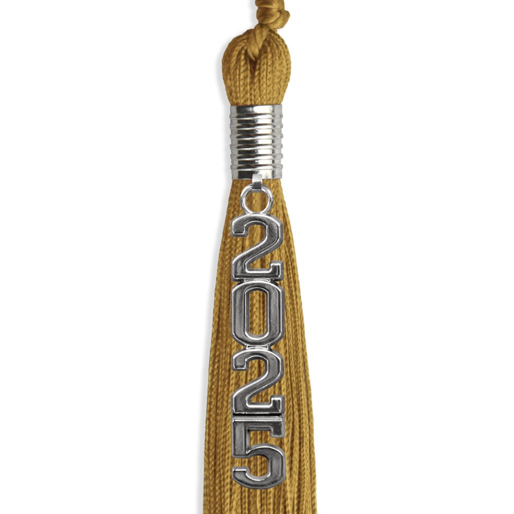 Antique Gold Graduation Tassel with Silver Stacked Date Drop - Endea Graduation