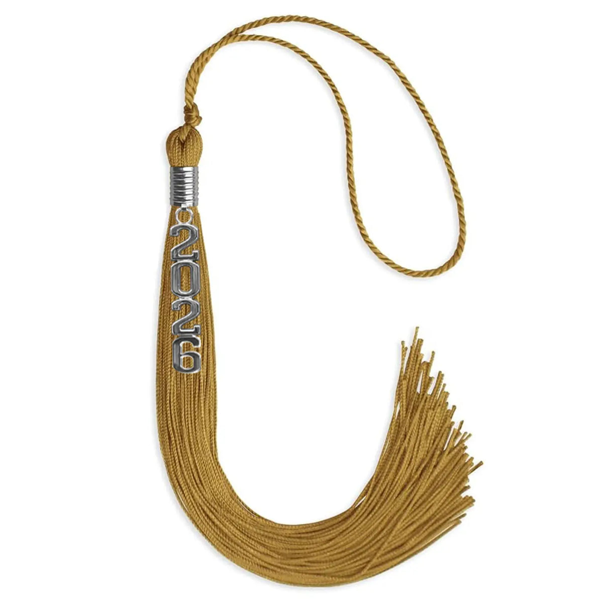Antique Gold Graduation Tassel with Silver Stacked Date Drop by Endea Graduation