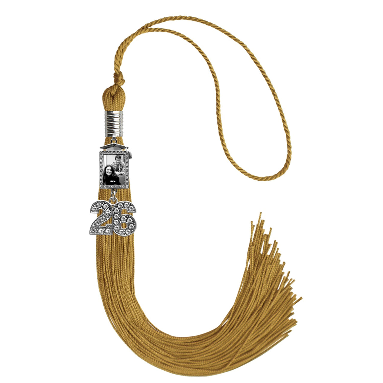 Antique Gold Tassel with Photo Frame Charm and Bling Charm - Endea Graduation