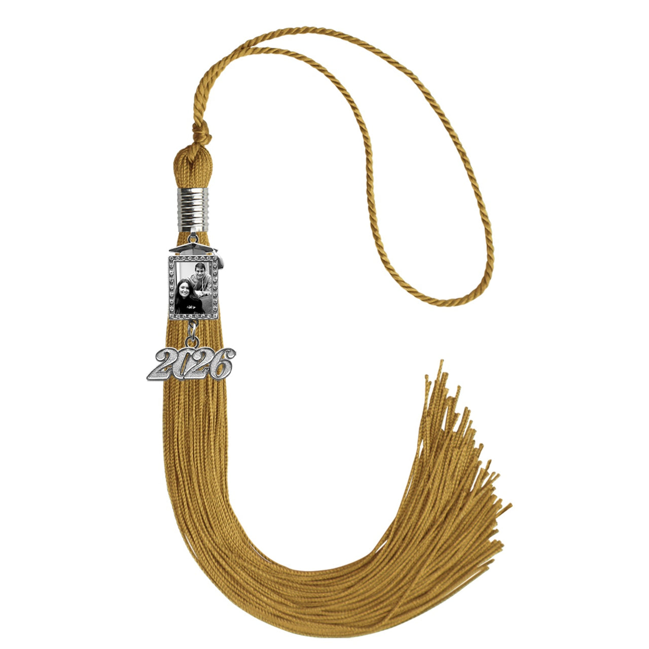 Antique Gold Tassel With Photo Frame Charm and Year Date Drop - Endea Graduation