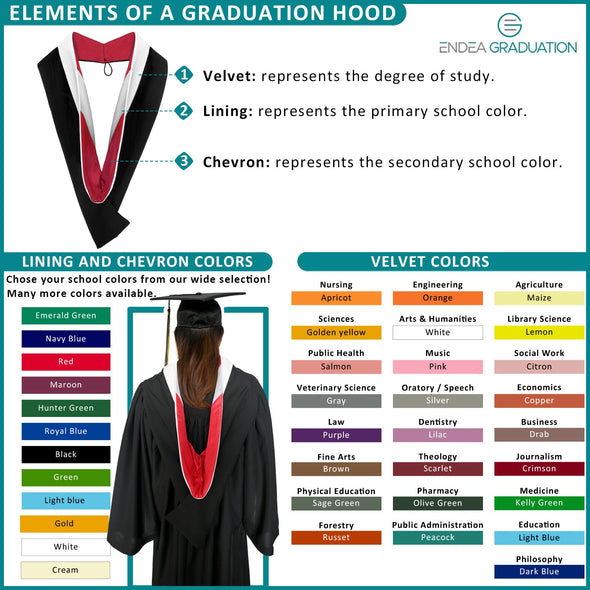 Bachelors Hood For Science, Mathematics, Political Science - Gold/Red/Antique Gold - Endea Graduation