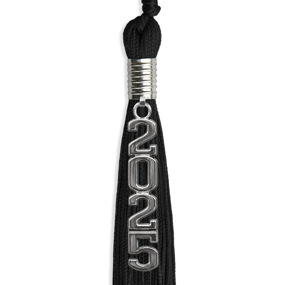 Black Graduation Tassel with Silver Stacked Date Drop - Endea Graduation