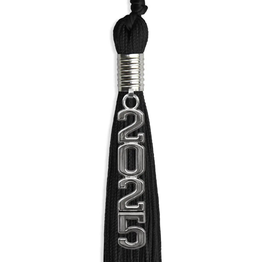 Black Graduation Tassel with Silver Stacked Date Drop by Endea Graduation