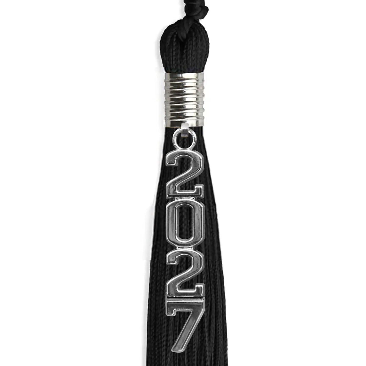 Black Graduation Tassel with Silver Stacked Date Drop by Endea Graduation