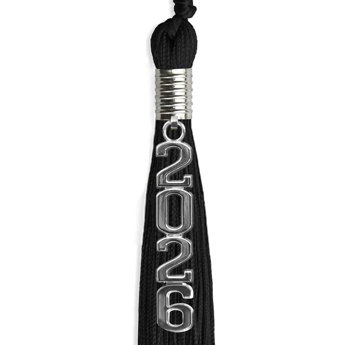 Black Graduation Tassel with Silver Stacked Date Drop by Endea Graduation