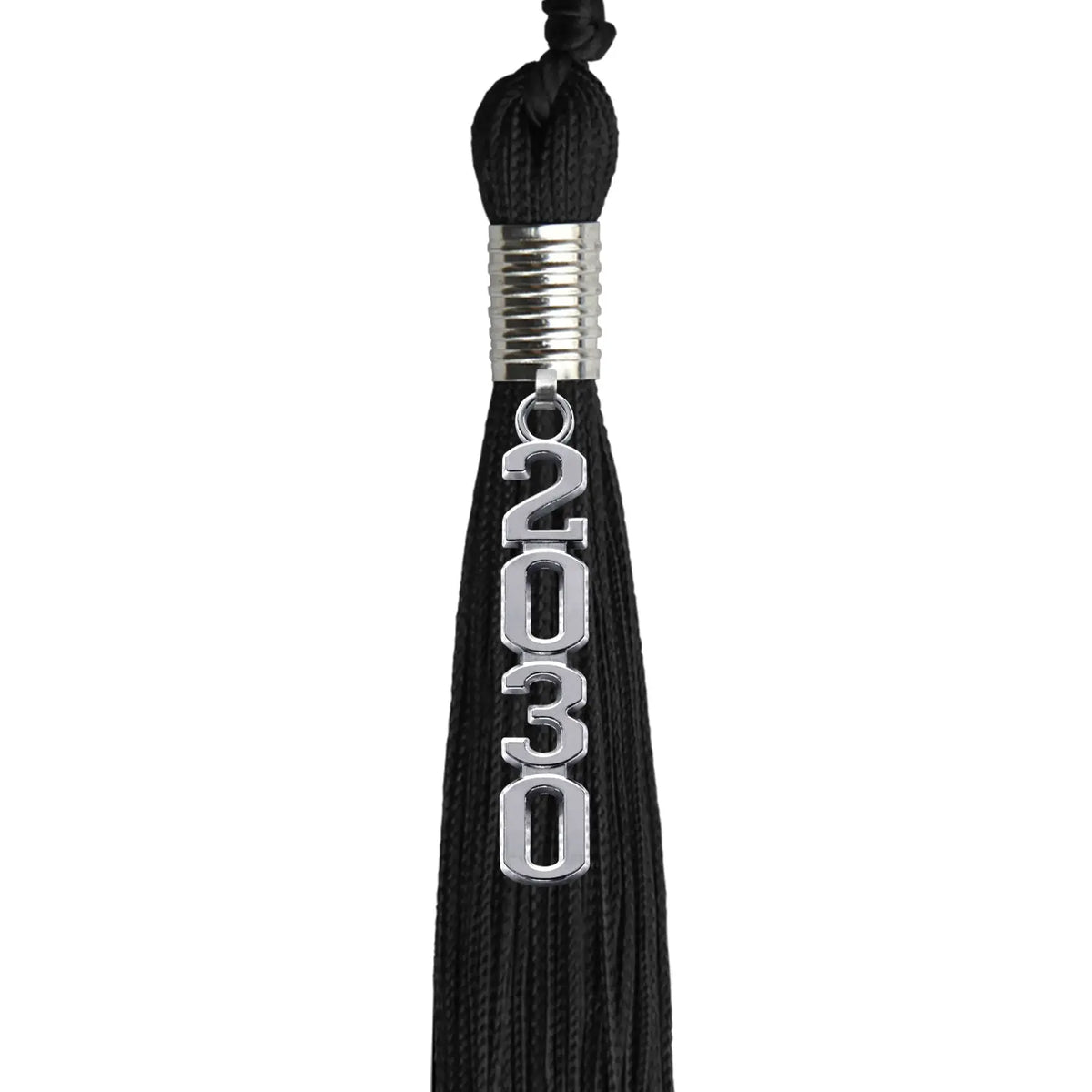 Black Graduation Tassel with Silver Stacked Date Drop by Endea Graduation