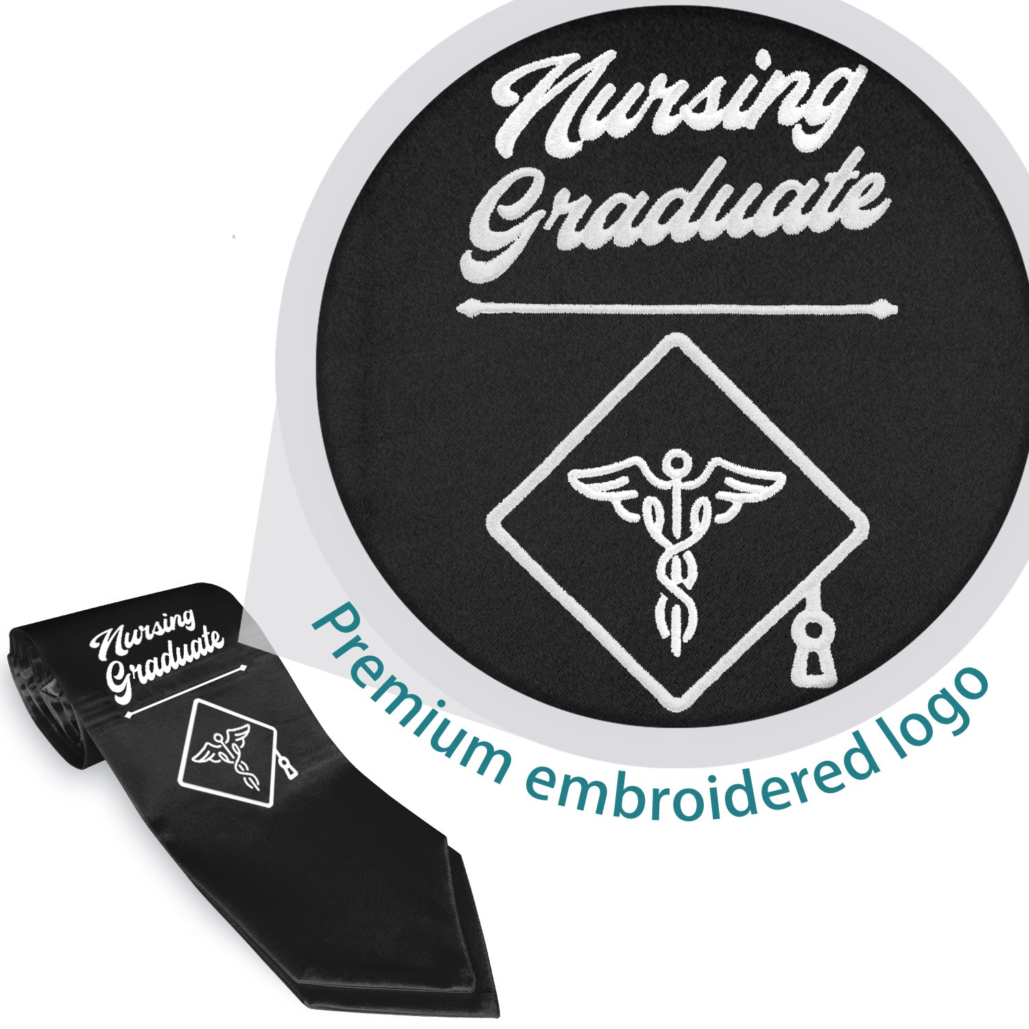 Black Nursing Graduate Stole/Sash with Classic Tips - Endea Graduation