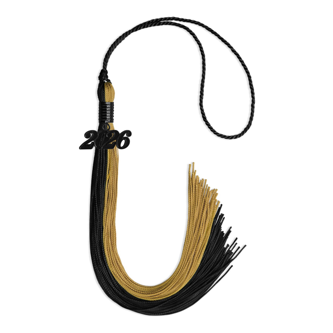 Black/Antique Gold Graduation Tassel with Black Date Drop - Endea Graduation