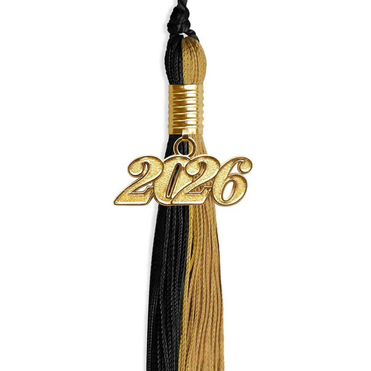 Black/Antique Gold Graduation Tassel with Gold Date Drop - Endea Graduation