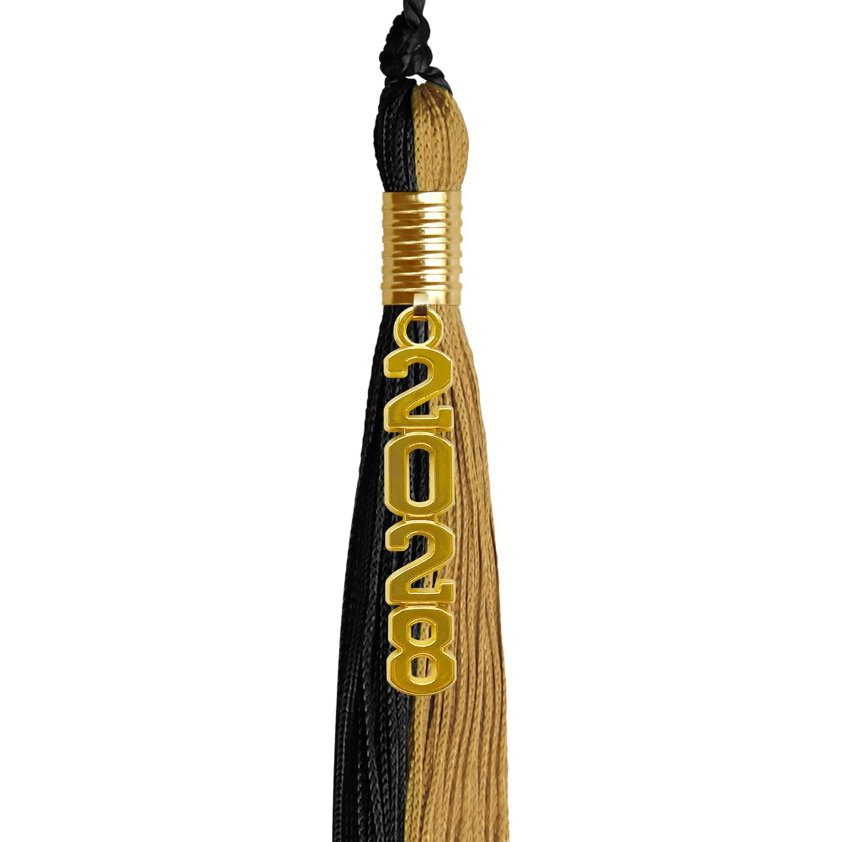 Black/Antique Gold Graduation Tassel with Gold Stacked Date Drop - Endea Graduation