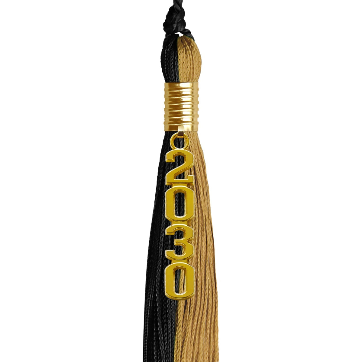 Black/Antique Gold Graduation Tassel with Gold Stacked Date Drop - Endea Graduation