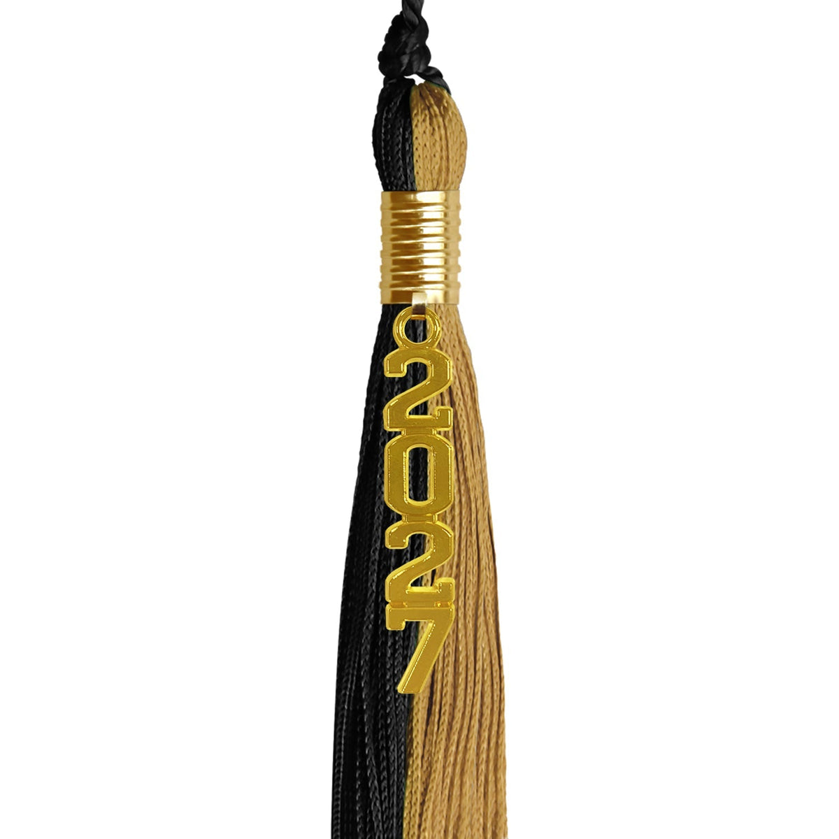 Black/Antique Gold Graduation Tassel with Gold Stacked Date Drop - Endea Graduation