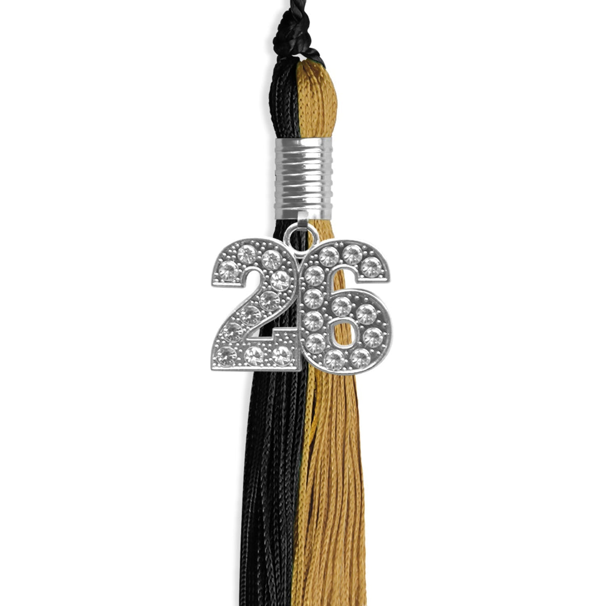 Black/Antique Gold Graduation Tassel with Silver Bling Charm - Endea Graduation