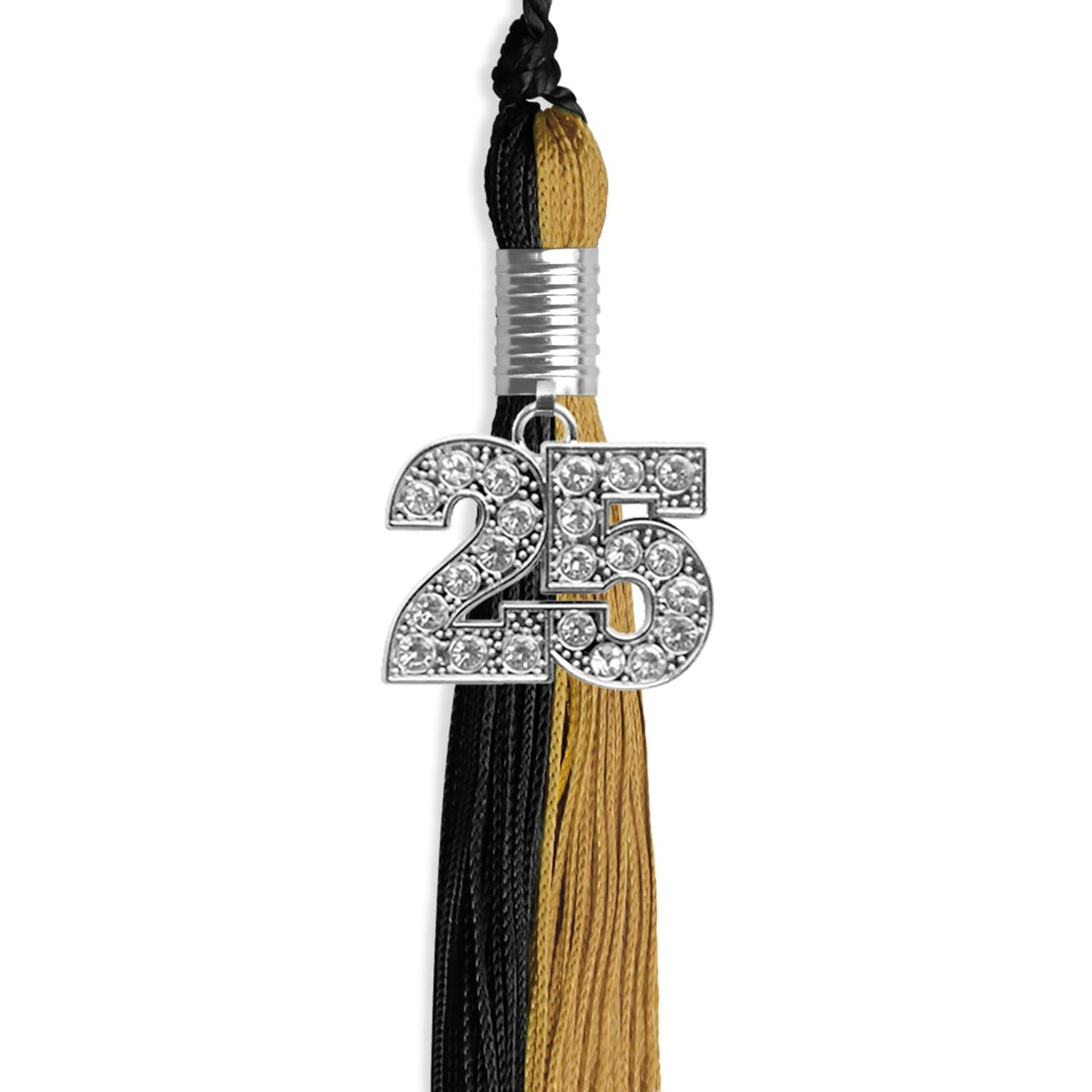 Black/Antique Gold Graduation Tassel with Silver Bling Charm - Endea Graduation